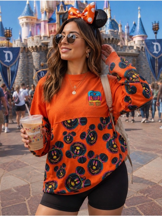 Disney Tops - Disneyworld Halloween Orange Long Sleeve Crew Mickey Pumpkin Print Size L